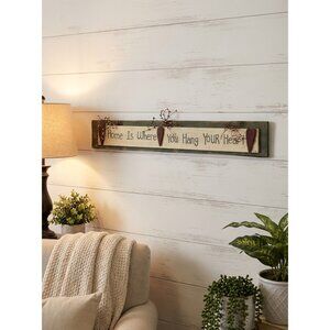 Rustic Wooden Wall Decor Sign "Home Is Where You Hang Your Heart" With 3D Hearts